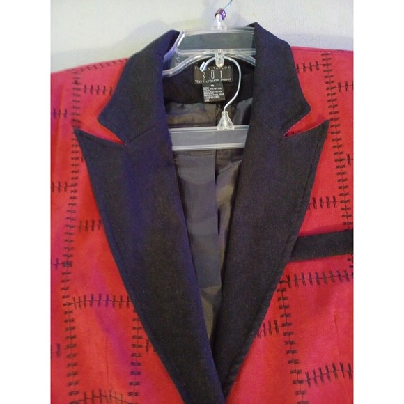 Justin Taylor faux suede patchwork stitching blazer red size 14 black lapels - Picture 3 of 12